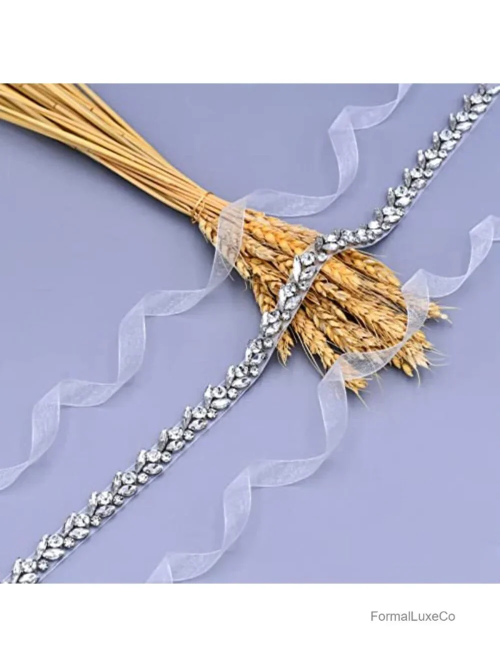 Rhinestone Bridal Belt with Organza Ribbon - Handmade Wedding Sash